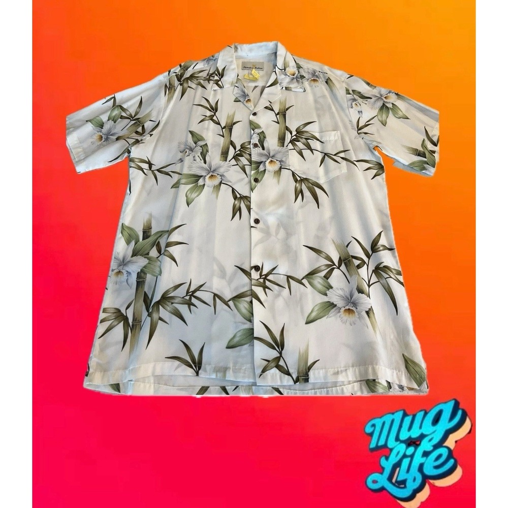 Paradise Motion Cream & Bamboo Trees Mens  Short‎ Sleeve Hawaiian Shirt Size XL